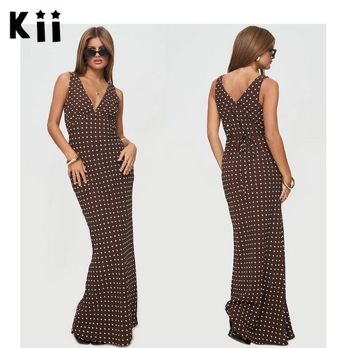 PrincessPolly夏V领波点长裙