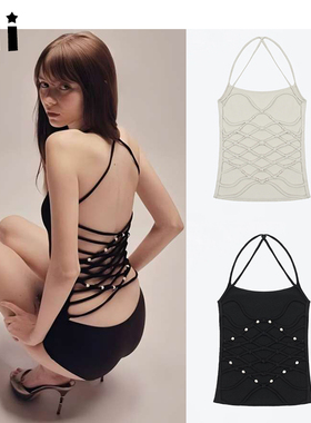 Kii美国正品代购Tankair蜘蛛网大露背亮色吊带挂脖手工打结上衣