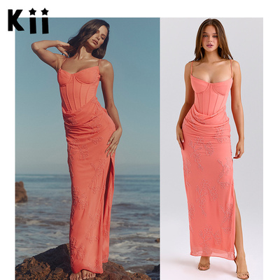 HouseofCB手工珠绣装饰超长裙