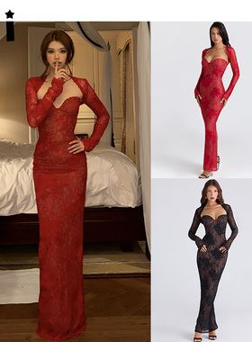 Kii部分现货House of CB蕾丝后开叉抹胸连衣裙长袖小开衫Lucienne