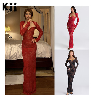 Kii部分现货House of CB蕾丝后开叉抹胸连衣裙长袖小开衫Lucienne