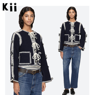 Kii美国正品Sea New York绒球夹克时尚撞色勾边羊毛短外套Addison