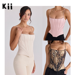 Kii美国正品House of CB 吊带鱼骨衣25ss性感缎面束腰上衣Cadie