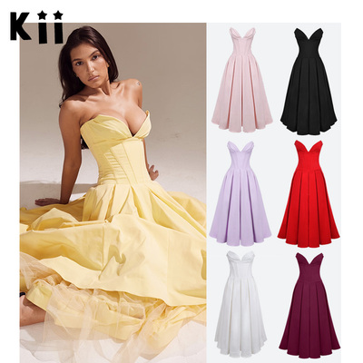 Kii部分现货美国Houseof CB白色束腰显瘦抹胸中长连衣裙礼服Lady