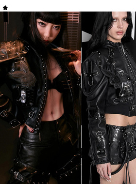 Kii正品在途Namilia吴莫愁同款美式街头机车铆钉皮革拉链夹克女