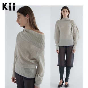 Kii西班牙正品Paloma Wool羊驼毛混纺微透一字领泡泡袖针织衫毛衣