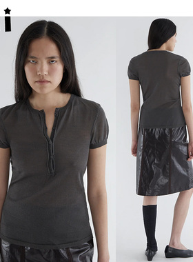 Kii少量现货Paloma Wool 西班牙正品羊毛混纺圆领纽扣短袖上衣女