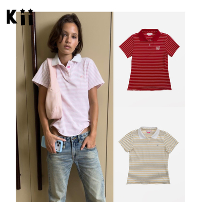 Kii买手店现货Urban Sophistication火柴人刺绣条纹短袖polo衫女