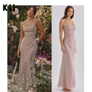 Kii代购House of CB雾淡紫吊带收腰蕾丝绣花礼服连衣裙 Catalina