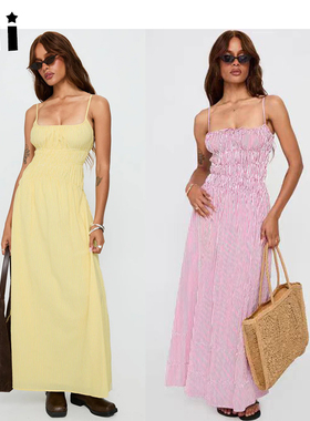 Kii正品部分现货Princess Polly抽褶黄色条纹Magnolie吊带连衣裙