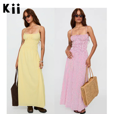 PrincessPolly抽褶黄吊带连衣裙