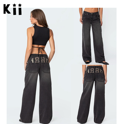 Edikted刺绣1980低腰直筒牛仔裤