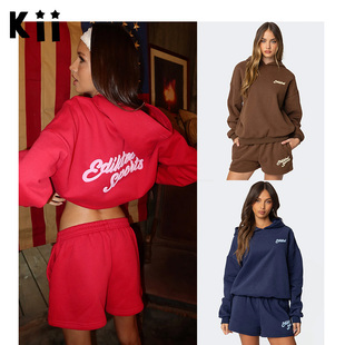 Kii部分现货Edikted休闲秋冬logo印花连帽卫衣运动短裤So Sporty