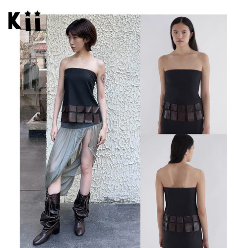 Kii现货Paloma wool小众设计师弹力拼皮修身抹胸背心上衣Diana