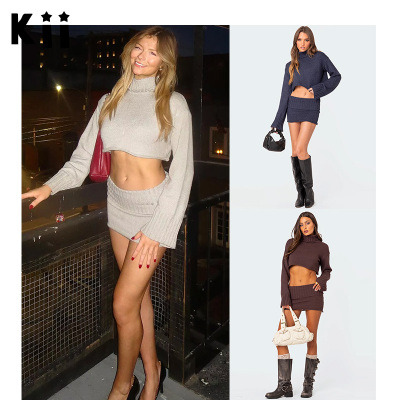 Edikted高领短款毛衣针织裙套装