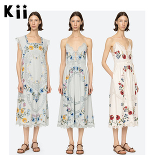 Kii部分现货Sea New York 小众花卉刺绣蕾丝吊带中长连衣裙Celia