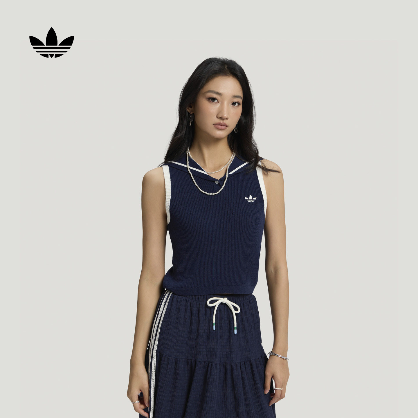 南法假日度假风针织运动无袖POLO衫女装夏季adidas阿迪达斯三叶草