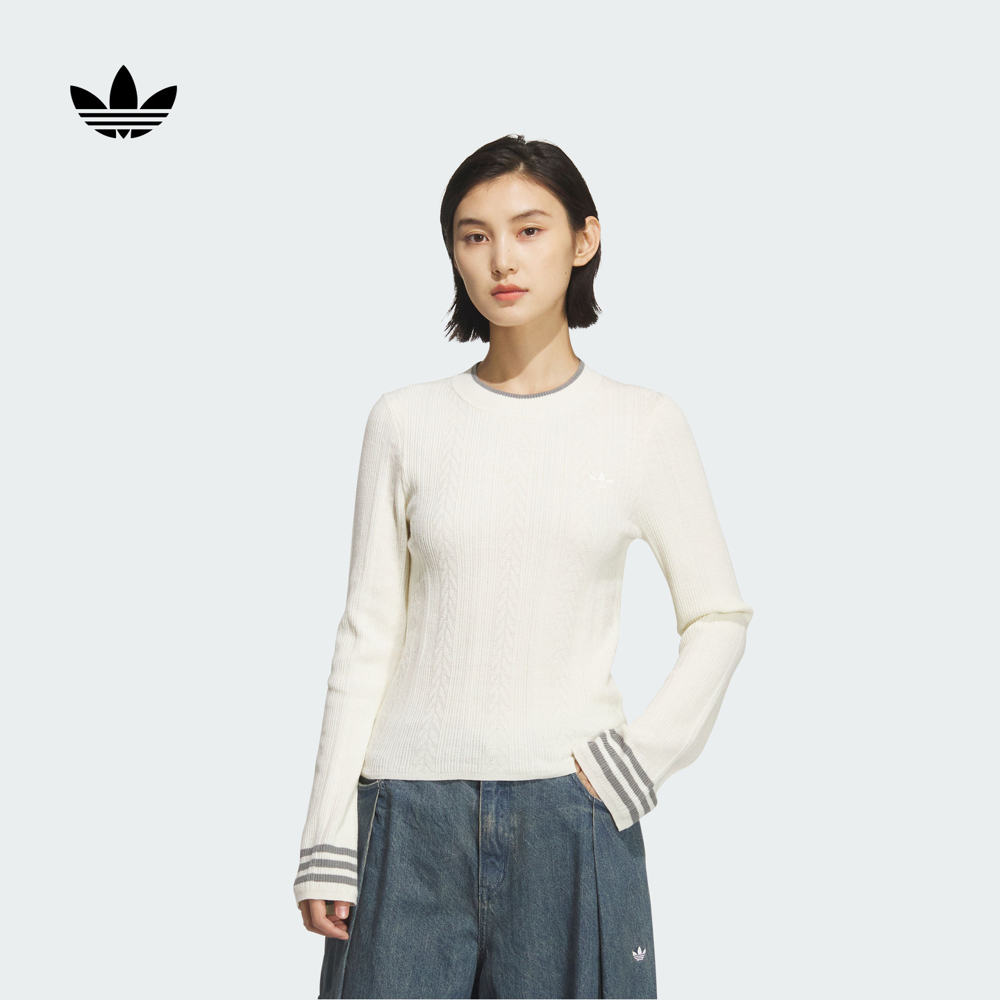 阿迪达斯三叶草女舒适运动针织衫