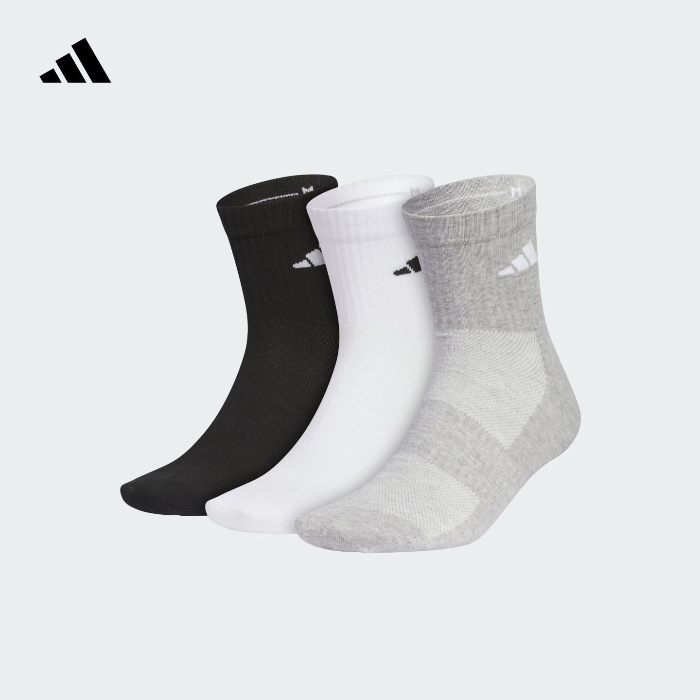 阿迪达斯男女三双装抗菌中帮袜子