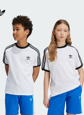 大童三条纹圆领短袖T恤儿童夏季adidas阿迪达斯官方三叶草