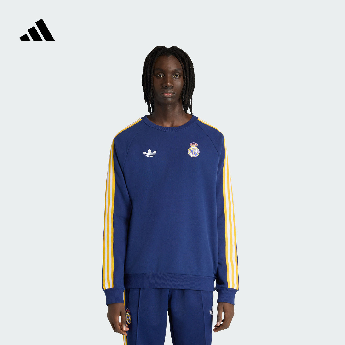 皇家马德里足球休闲文化复古圆领卫衣男装新款adidas阿迪达斯官方