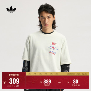 宽松赛车风休闲运动纯棉上衣短袖 adidas阿迪达斯三叶草 T恤男夏季