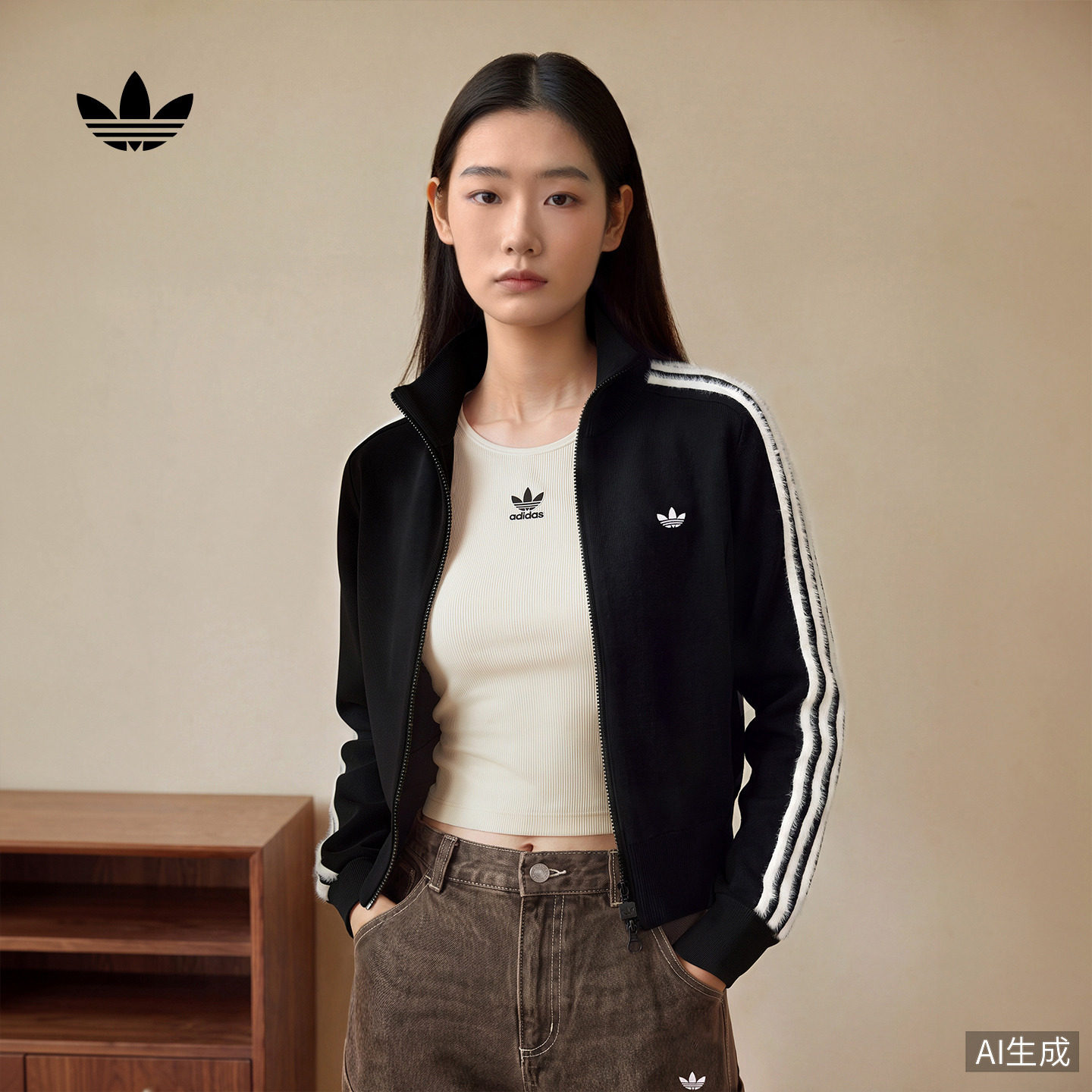 美式复古风三条纹运动早秋外套卫衣女装新款adidas阿迪达斯三叶草