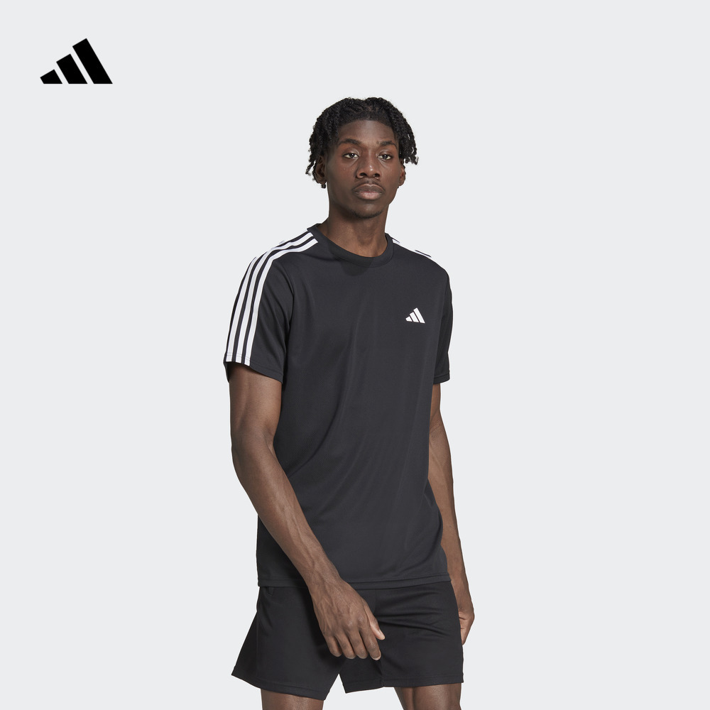综合训练速干运动健身三条纹圆领短袖T恤男装夏季adidas阿迪达斯