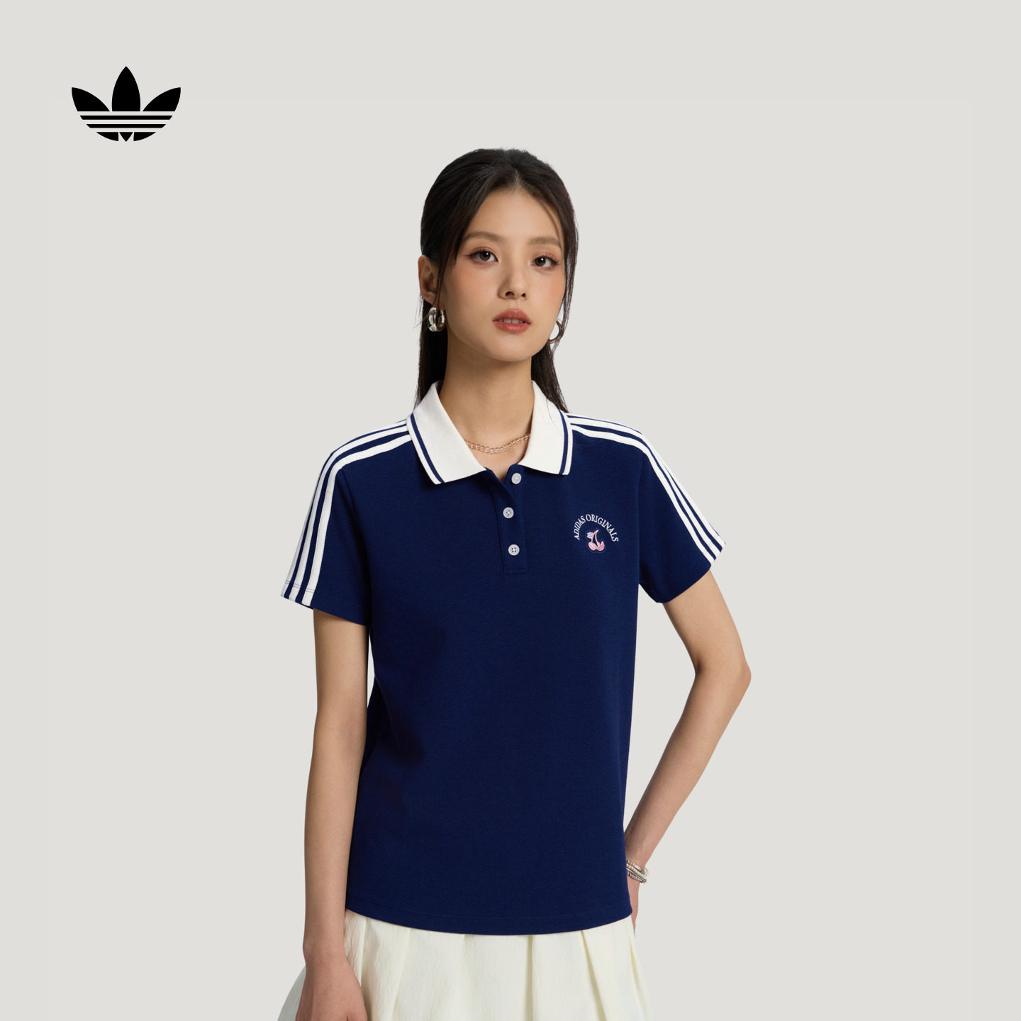 经典日常百搭运动短袖POLO衫上衣女装夏季adidas阿迪达斯三叶草