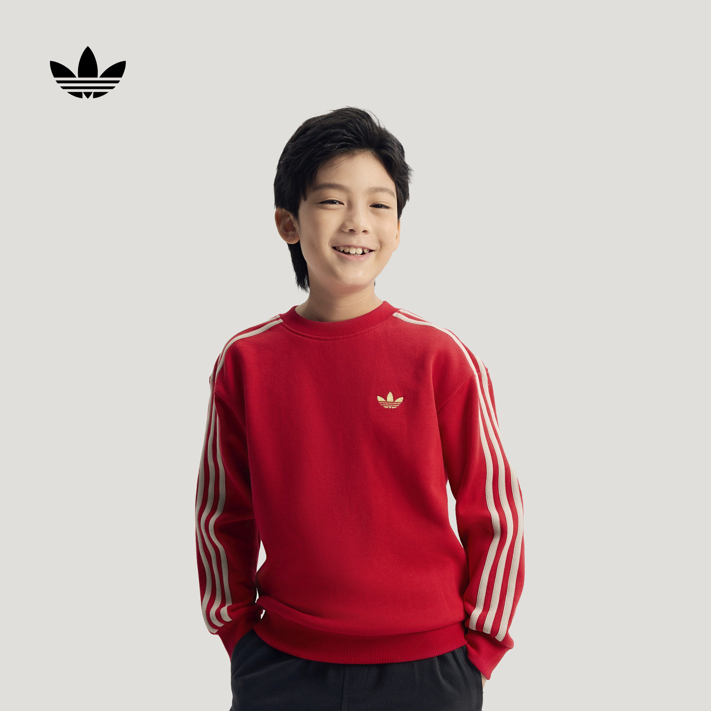 男大童时尚经典宽松运动套头卫衣秋冬adidas阿迪达斯官方三叶草