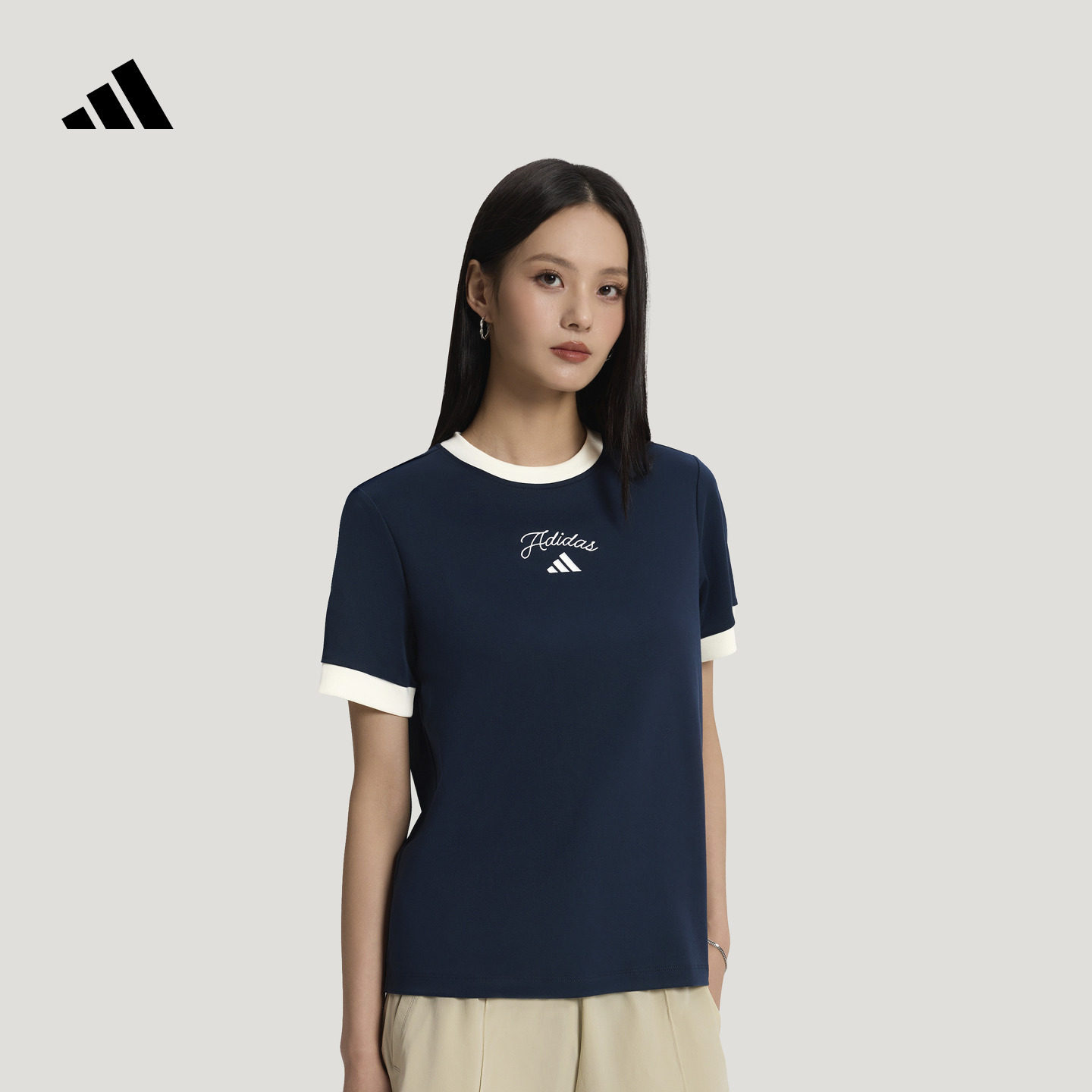 防晒UPF50+凉感纯棉休闲短袖T恤女夏季adidas阿迪达斯轻运动