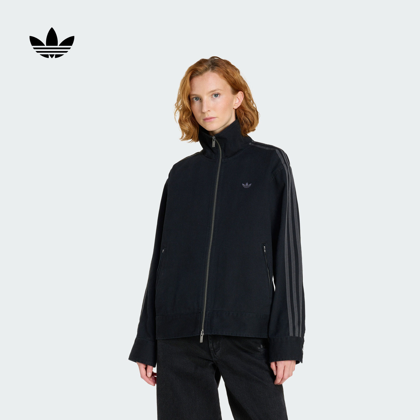 经典百搭休闲三条纹运动拉链夹克外套女秋冬adidas阿迪达斯三叶草