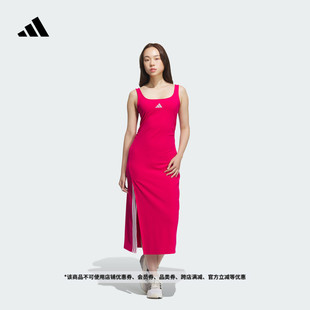 adidas阿迪达斯轻运动 新款 长款 吊带休闲褶皱U领开叉连衣裙女装