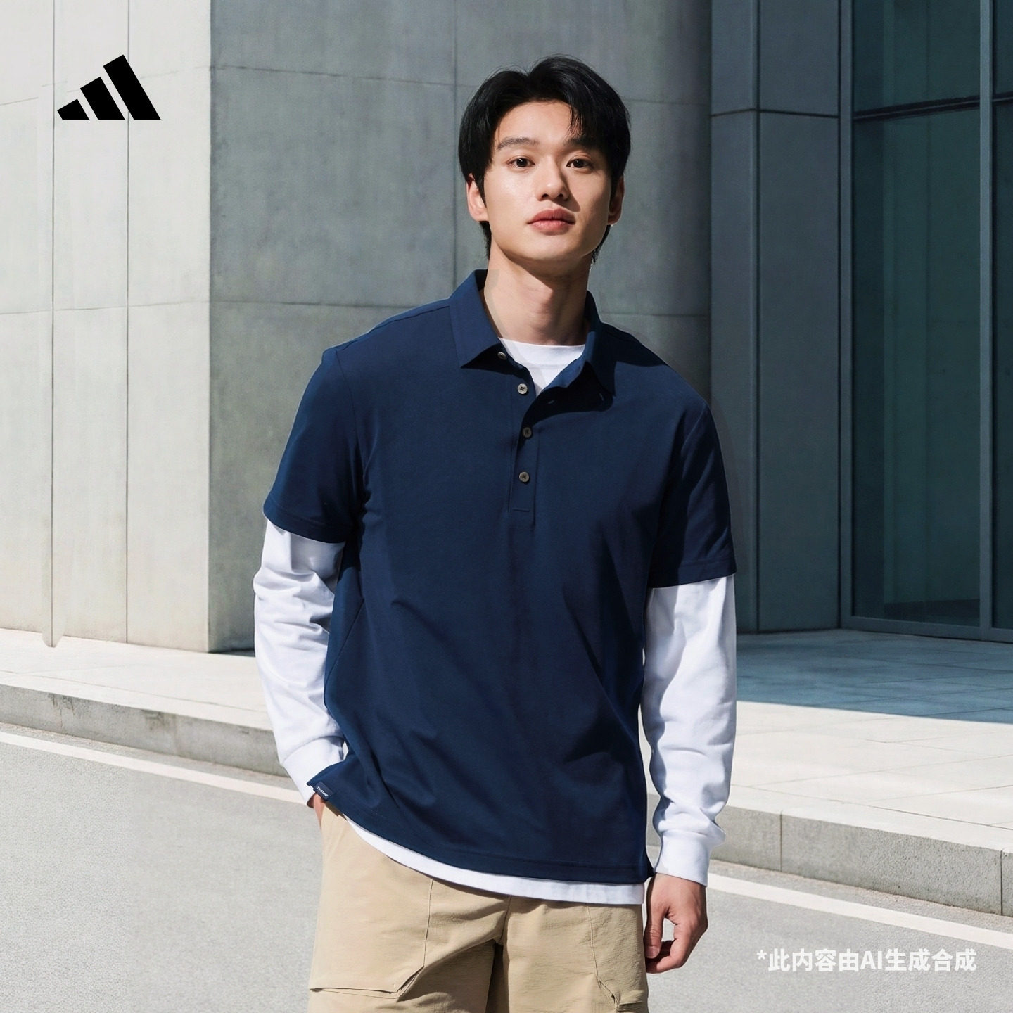 商务简约舒适高尔夫运动翻领短袖POLO衫男装夏季adidas阿迪达斯