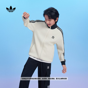 大童三条纹华夫格针织休闲百搭宽松夹克外套adidas阿迪达斯三叶草