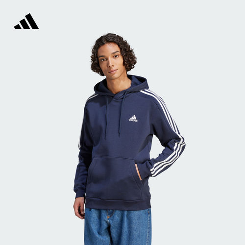 阿迪达斯男加绒加厚连帽套头卫衣