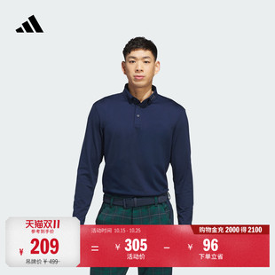 透湿保暖时尚纯色高尔夫运动长袖POLO衫男秋冬adidas阿迪达斯