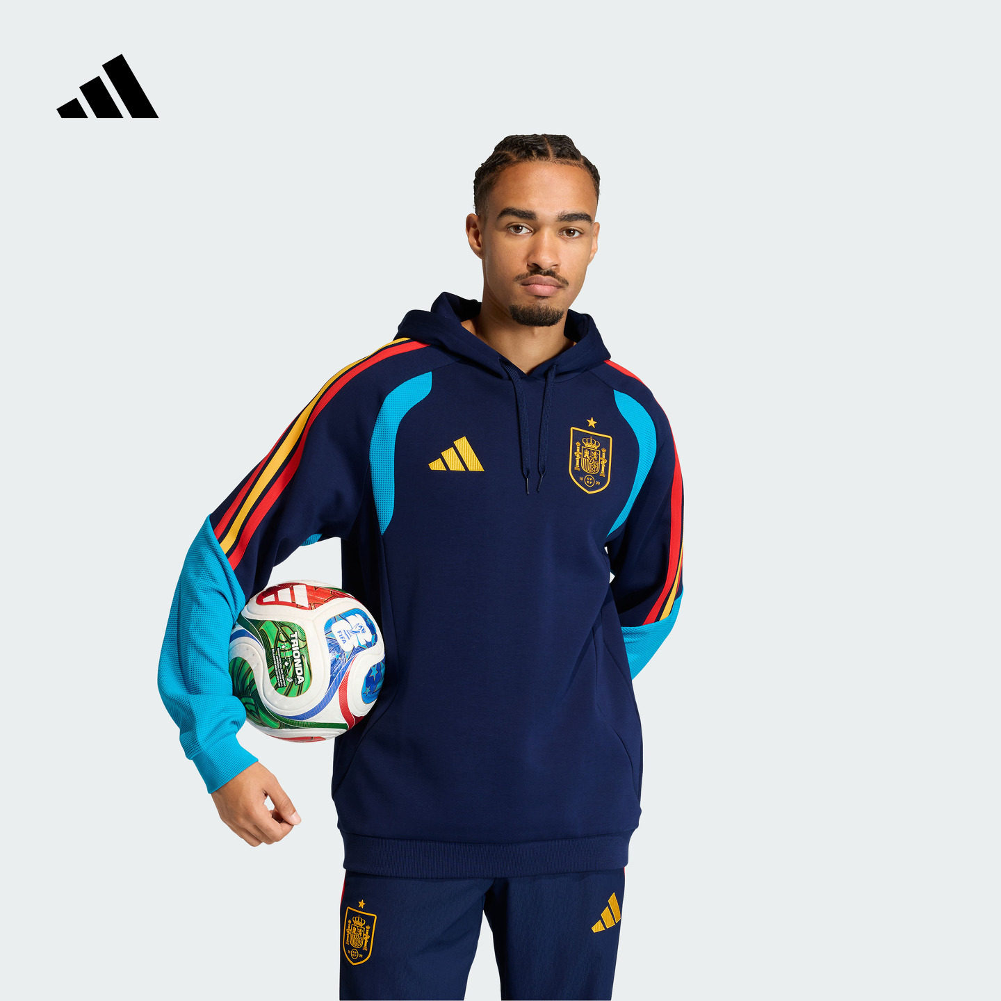 西班牙队足球训练撞色连帽卫衣男装adidas阿迪达斯官方