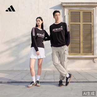 休闲宽松舒适运动圆领长袖T恤上衣男女秋季adidas阿迪达斯轻运动