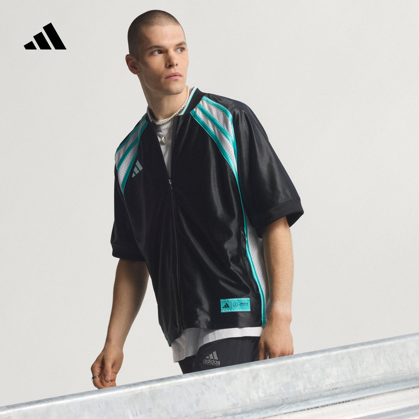 梅赛德斯AMG马石油F1车队短袖上衣拉链外套男adidas阿迪达斯