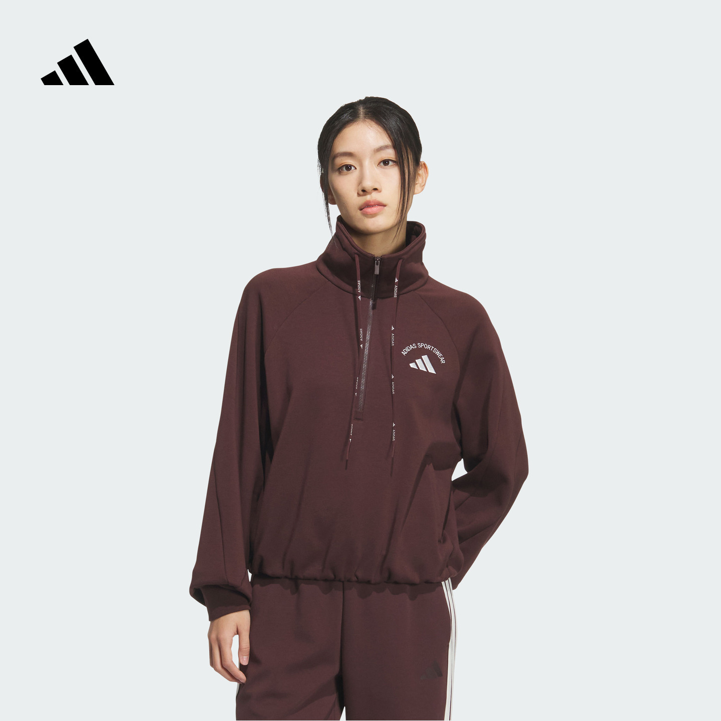 阿迪达斯女透湿保暖短款加绒卫衣