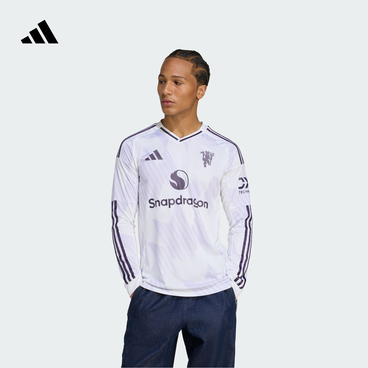 曼联球迷版客场速干足球长袖球衣印号 男装adidas阿迪达斯官方