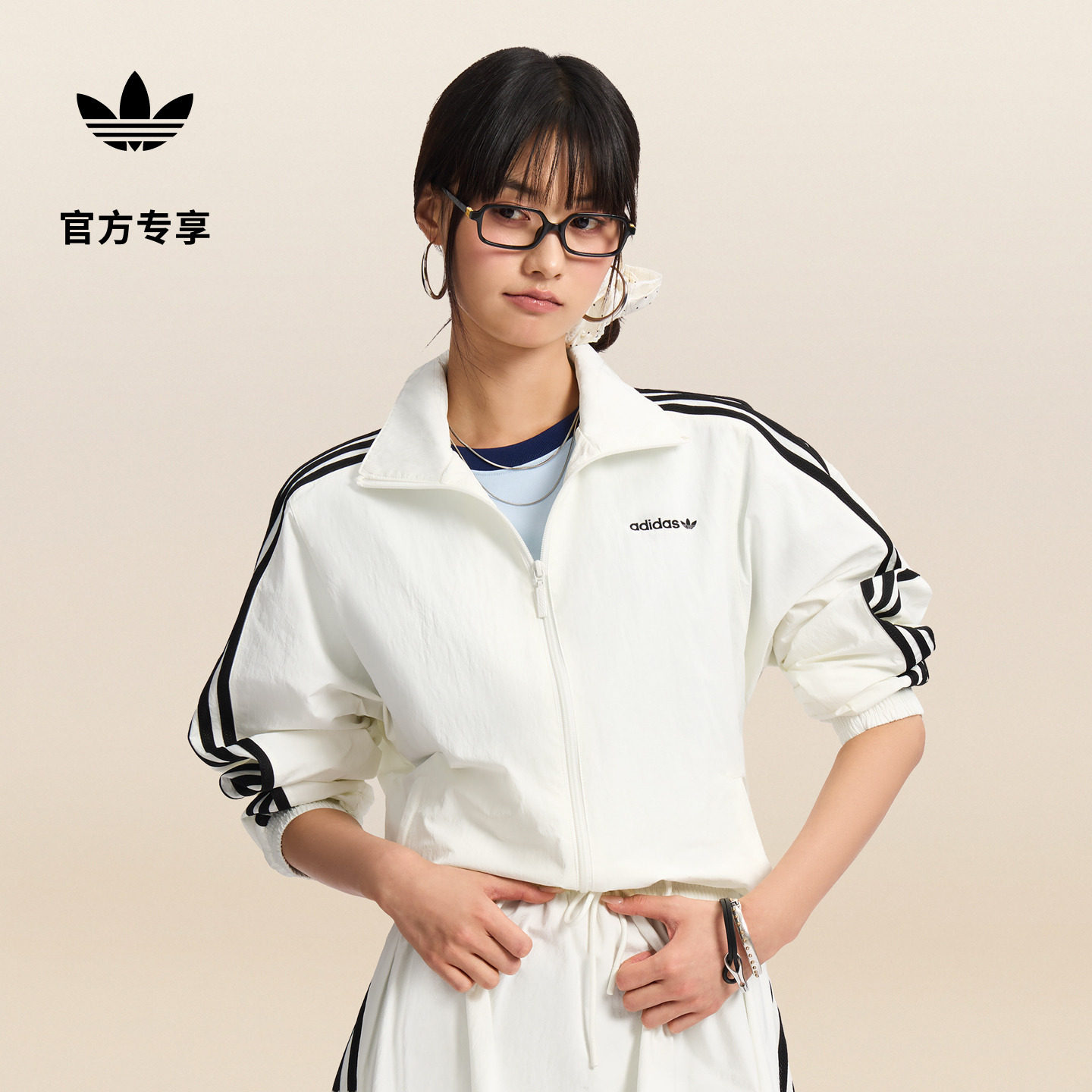 经典舒适百搭梭织高领运动薄外套女春季adidas阿迪达斯三叶草