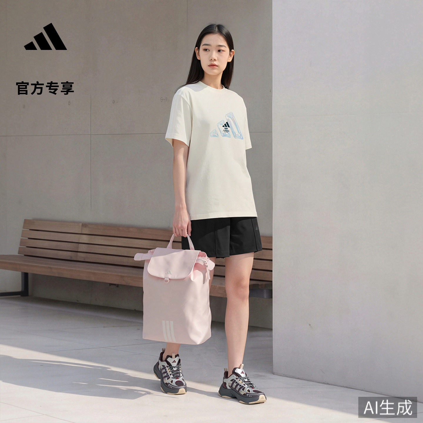 轻自重休闲通勤实用三条纹双肩背包学生书包开学女adidas阿迪达斯