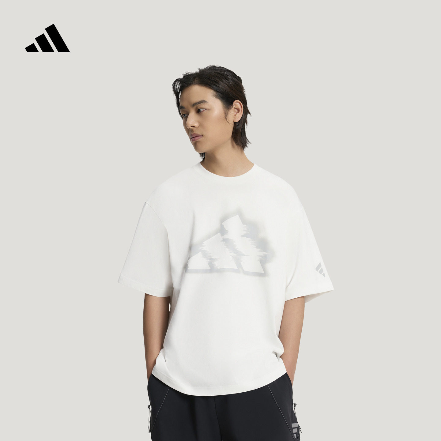 FOS系列纯棉运动上衣圆领落肩短袖T恤男夏季adidas阿迪达斯轻运动