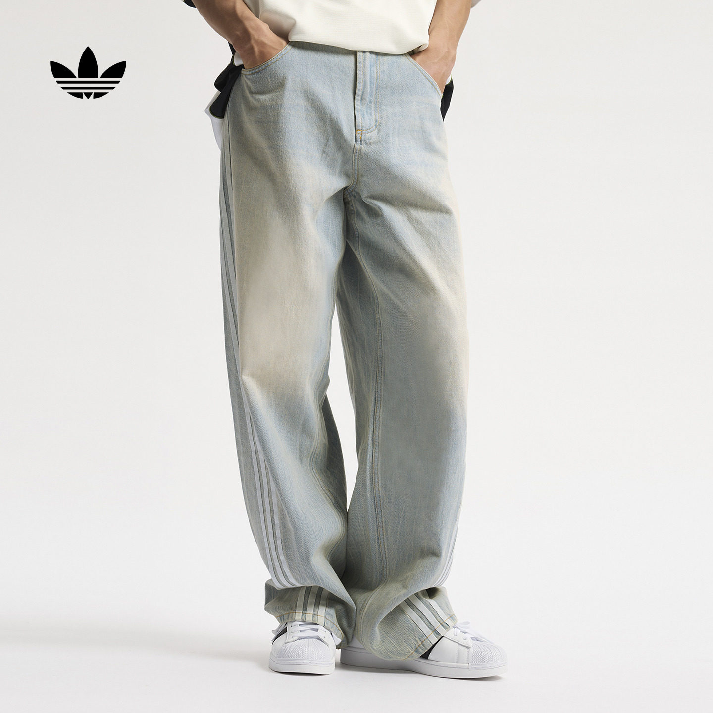 复古牛仔运动裤扭扭裤男装春季adidas阿迪达斯官方三叶草JY6292