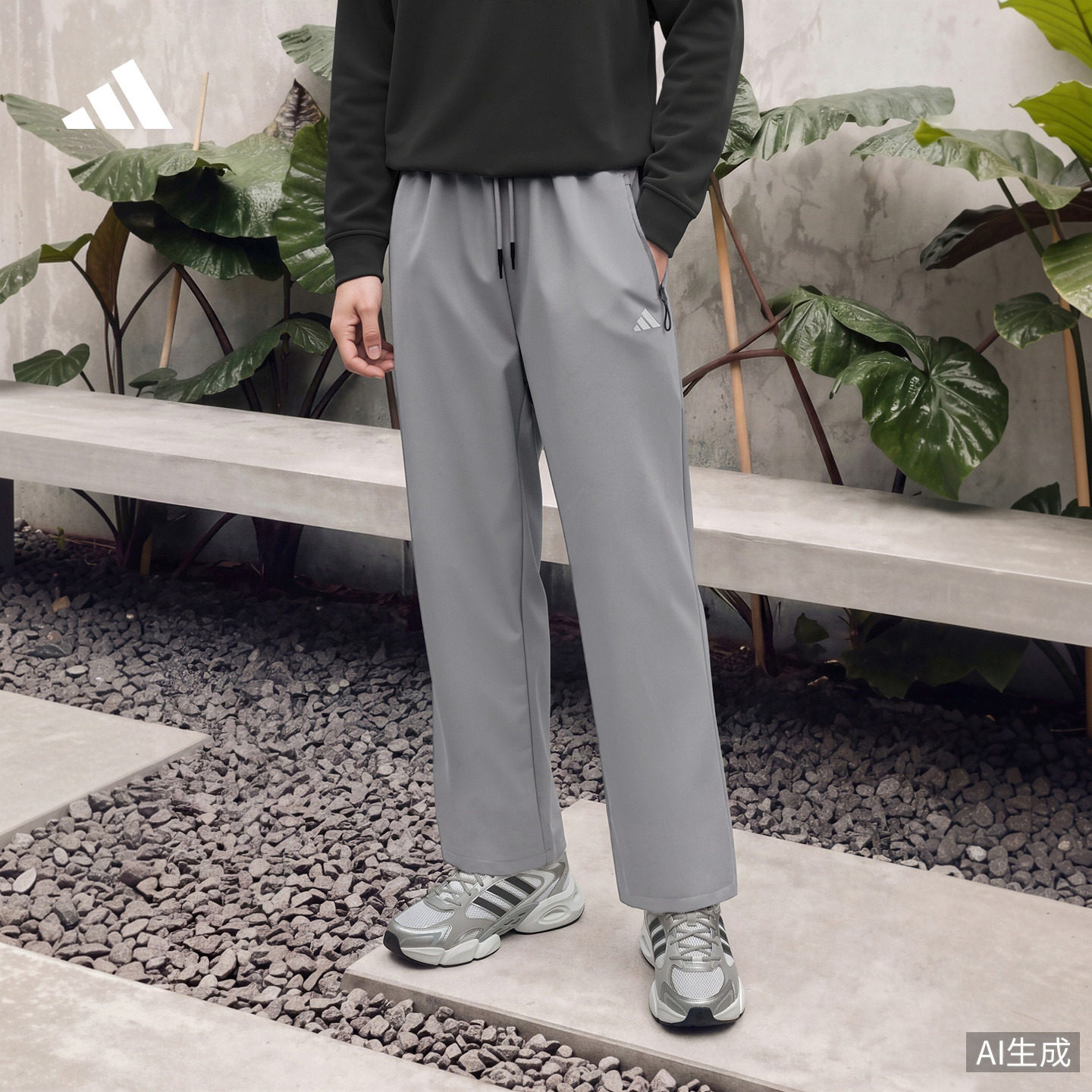 休闲运动裤直筒裤抽绳束脚裤男装秋季adidas阿迪达斯轻运动