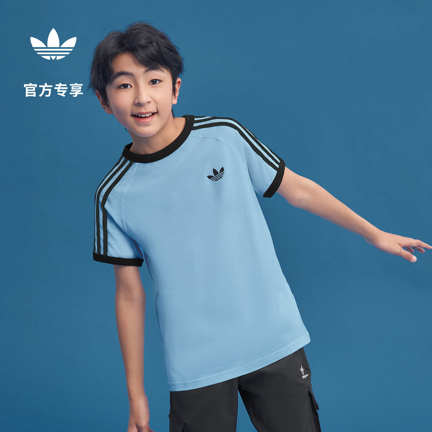男大童纯棉柔软运动短袖T恤上衣夏季新款adidas阿迪达斯三叶草