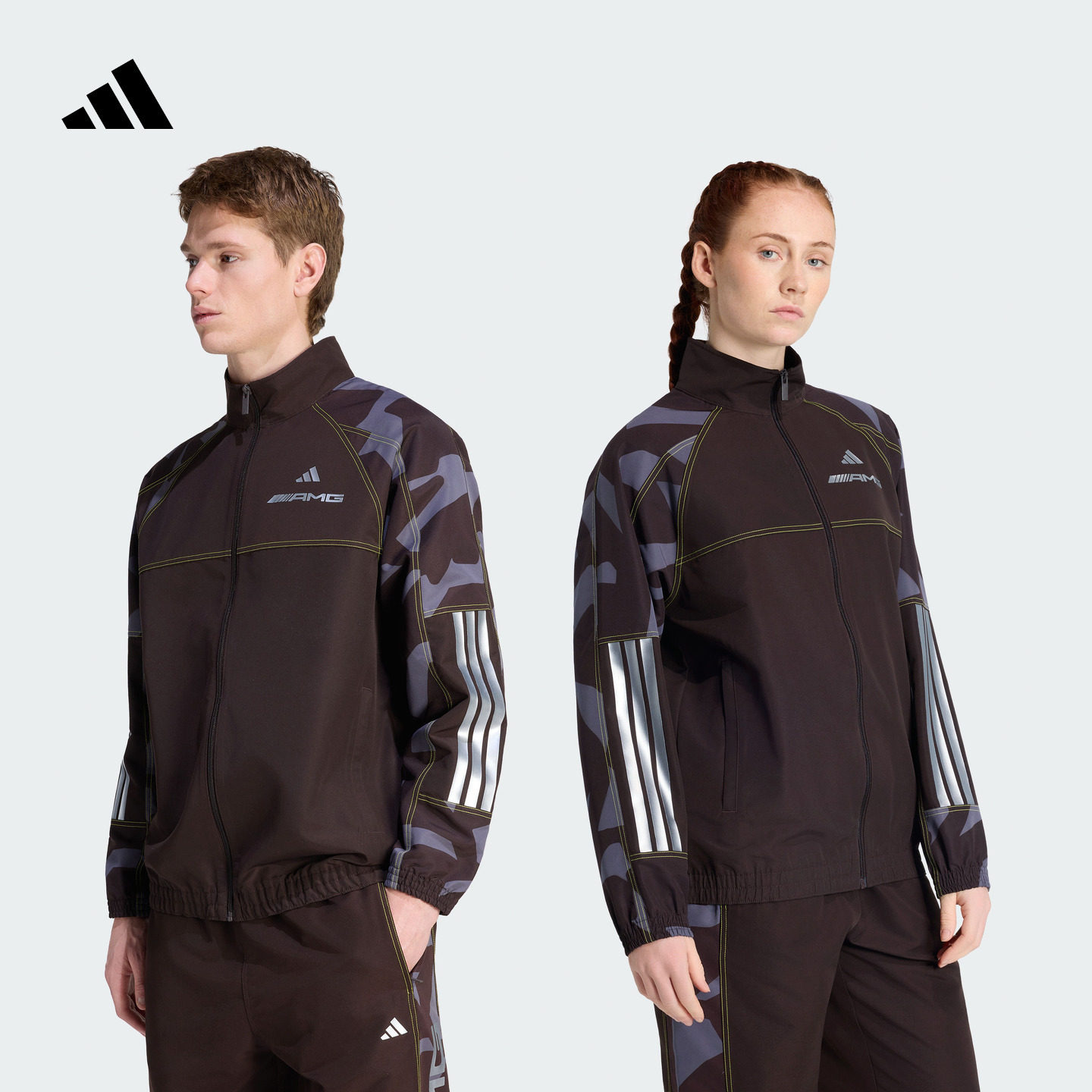 时尚舒适迷彩印花宽松立领运动夹克外套男女新款adidas阿迪达斯