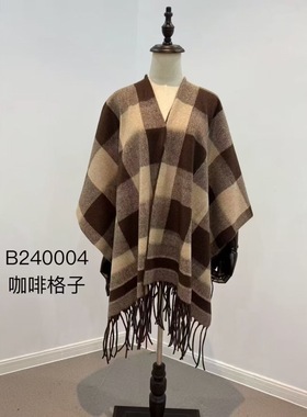 斗篷加大加宽围巾披肩两用女外搭蓝白色秋冬季格子围脖厚川西旅游